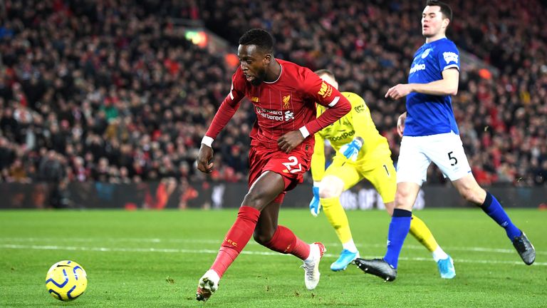 Divock Origi scores early for Liverpool in the Merseyside derby
