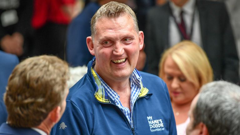 EDINBURGH, SCOTLAND - SEPTEMBER 26: Former Scottish Rugby player Doddie Weir visits the Scottish Parliament, to be present for Rachael Hamilton MSP’s debate in the Scottish Parliament on their joint campaign for automatic access to the Blue Badge Scheme for people with MND. (Photo by Jeff J Mitchell/Getty Images)