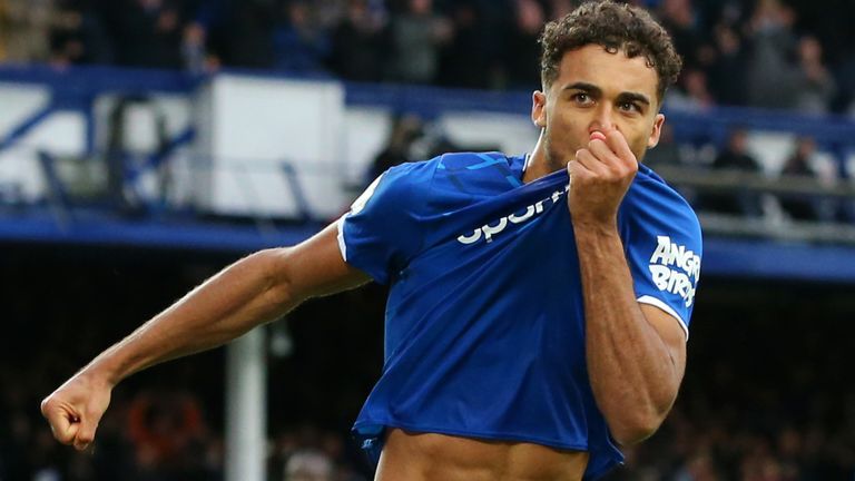 Dominic Calvert-Lewin of Everton celebrates after scoring his team's second goal vs Chelsea