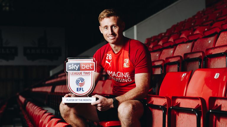 Eoin Doyle of Swindon Town is presented with the Sky Bet League 2 Player of the Month Award for November 2019 - Rogan/JMP - 10/12/2019 - FOOTBALL - County Ground - Swindon, England.