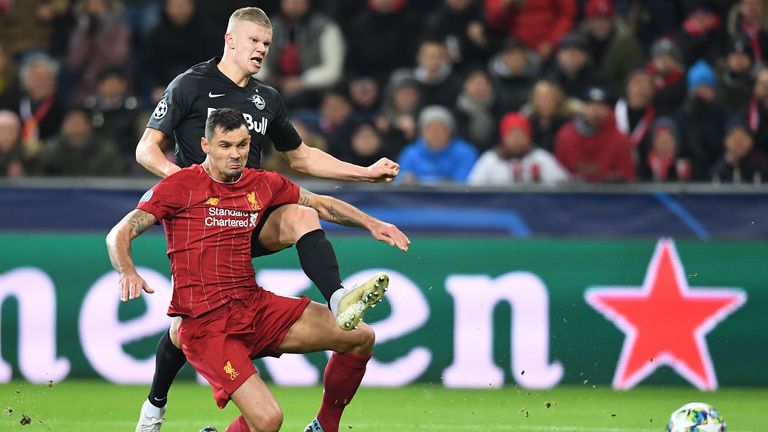 Erling Haaland and Liverpool's Croatian defender Dejan Lovren