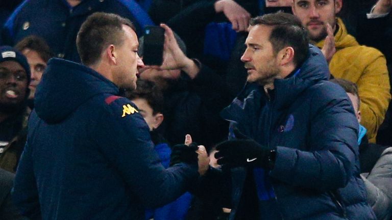 Frank Lampard shakes hands with John Terry after Chelsea's match against Aston Villa