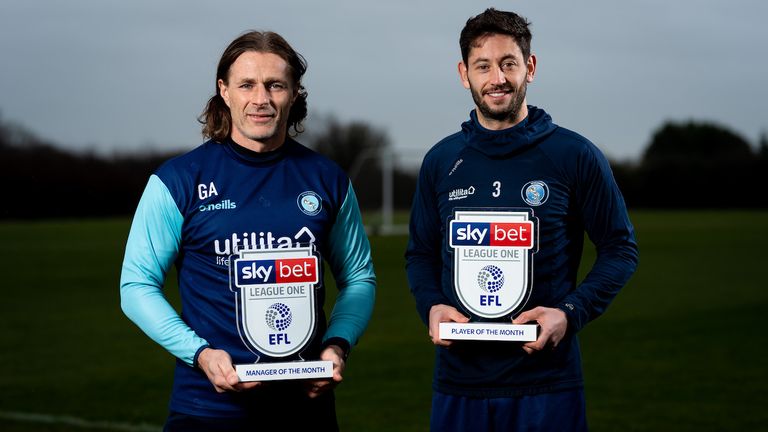 Sky Bet League One Manager of the Month for November 2019 Gareth Ainsworth of Wycombe Wanderers and Sky Bet League One Player of the Month Joe Jacobson of Wycombe Wanderers with their respective awards.  - Ryan Hiscott/JMP - 10/12/2019 - SPORT - Wycombe Wanderers Training Ground - Wycombe, England - Sky Bet League One Manager and Player of the Month Awards
