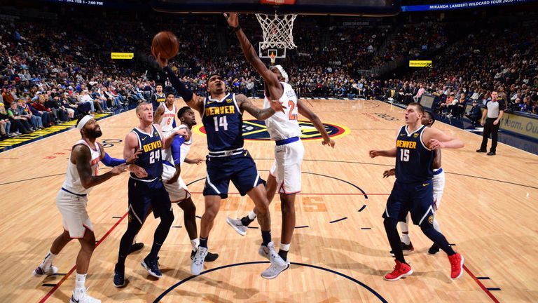Gary Harris of the Denver Nuggets shoots the ball against the New York Knicks