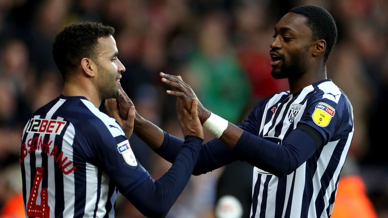 West Bromwich Albion's Hal Robson-Kanu (left) celebrates scoring against Swansea