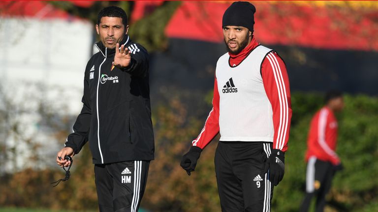 Watford FC Season 2019-20  .Pic Alan Cozzi .Premier League   02/12/2019             .London ColneyTraining .Watford's Hayden Mullins with Troy Deeney