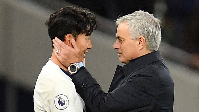 Jose Mourinho congratulates Heung-min Son on his wonder goal against Burnley