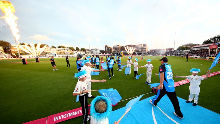 Sussex Sharks walk out at Hove in the Vitality Blast