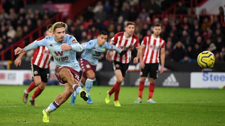 Jack Grealish misses a penalty for Aston Villa against Sheffield United