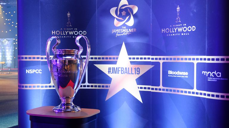 The Champions League trophy on display at the Hollywood Ball