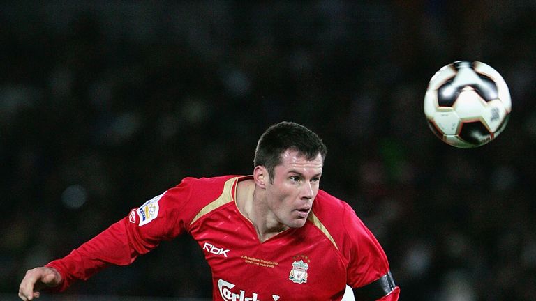 Carragher in action during the 2005 Club World Cup final against Sao Paulo