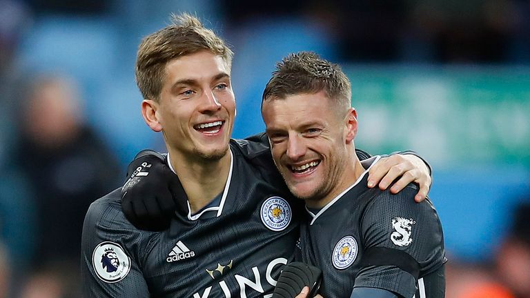Jamie Vardy scored for the eighth game in a row against Aston Villa on Sunday