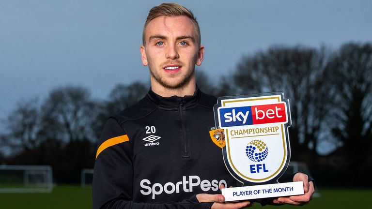 Jarrod Bowen of Hull City wins the Sky Bet Championship Player of the Month award - Mandatory by-line: Robbie Stephenson/JMP - 12/12/2019 - FOOTBALL - Hull City AFC Training Ground - Hull, England - Sky Bet Player of the Month Award