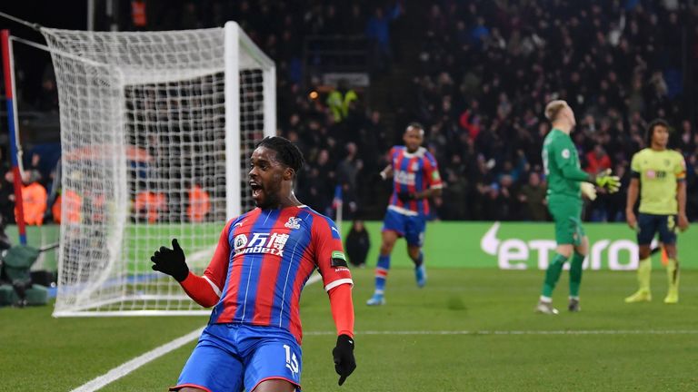 Jeffrey Schlupp celebrates scoring for Crystal Palace against Bournemouth