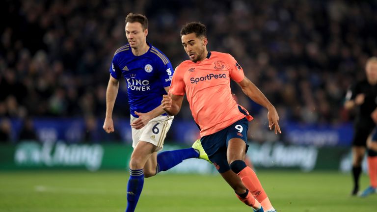 Dominic Calvert-Lewin looks to get away from Jonny Evans