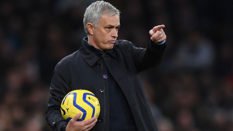 Jose Mourinho on the touchline at Tottenham Hotspur Stadium during Spurs vs Burnley