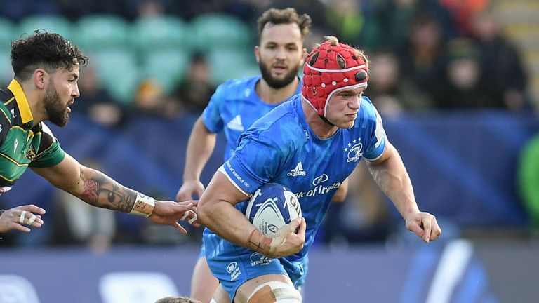 7 December 2019; Josh van der Flier of Leinster in action against Rory Hutchinson of Northampton Saints during the Heineken Champions Cup Pool 1 Round 3 match between Northampton Saints and Leinster at Franklins Gardens in Northampton, England. Photo by Ramsey Cardy/Sportsfile