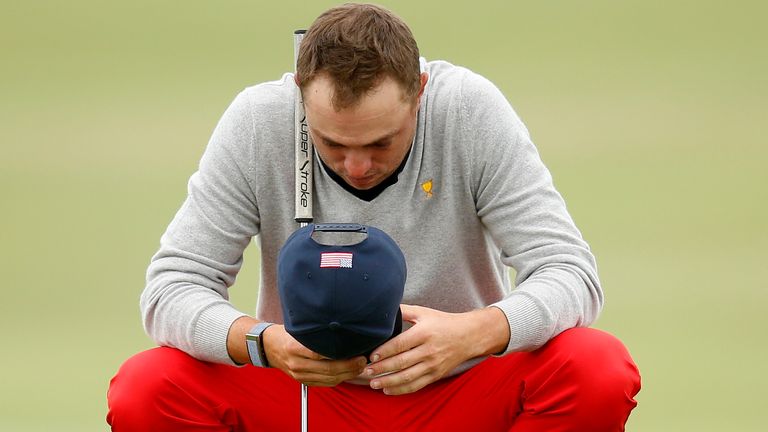 Justin Thomas during Saturday's foursomes at the Presidents Cup