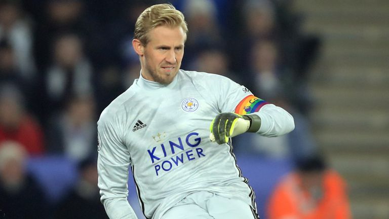Leicester captain Kasper Schmeichel wore a rainbow armband this week