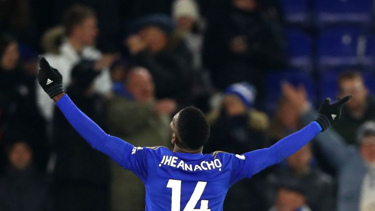 Kelechi Iheanacho celebrates his late winner against Everton
