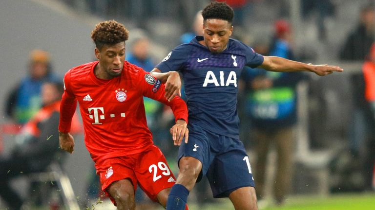 Kyle Walker-Peters challenges Kingsley Coman