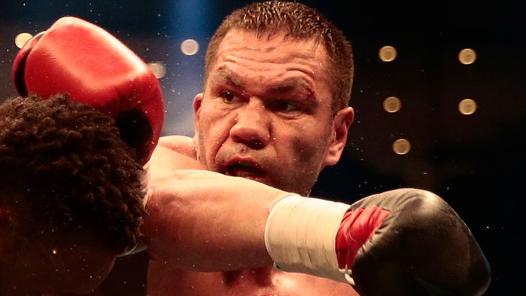 Kubrat Pulev of Bulgaria throws a punch at Dereck Chisora of Great Britain during Heavyweight European Championship at Barclaycard Arena on May 7, 2016 in Hamburg, Germany