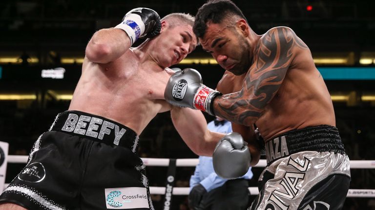 December 20, 2019; Phoenix, AZ, USA; Liam Smith and Roberto Garcia during their December 20, 2019 Matchroom Boxing USA bout at the Talking Stick Resort Arena in Phoenix, AZ.  Mandatory Credit: Ed Mulholland/Matchroom Boxing USA