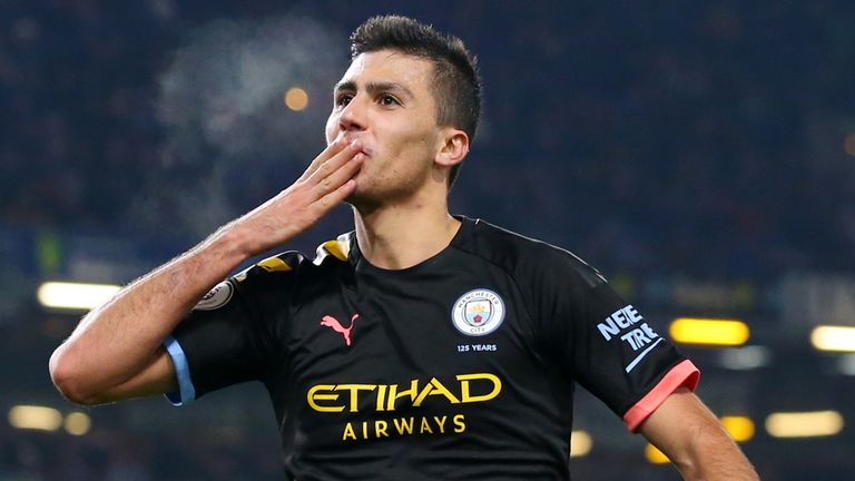 Rodri celebrates scoring against Burnley