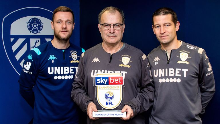 Marcelo Bielsa of Leeds United is presented with his Sky Bet Championship Manager of the Month for November 2019 - George Wood/JMP - 12/12/2019 - Leeds United Training Ground - Thorpe Arch, England.