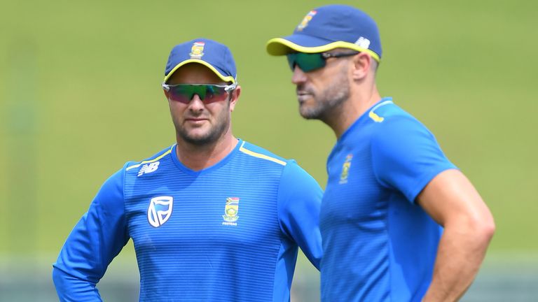 PRETORIA, SOUTH AFRICA -  DECEMBER 18: Faf du Plessis and Coach Mark Boucher during the South African national mens cricket team training session at SuperSport Park on December 18, 2019 in Pretoria, South Africa. (Photo by Gallo Images)