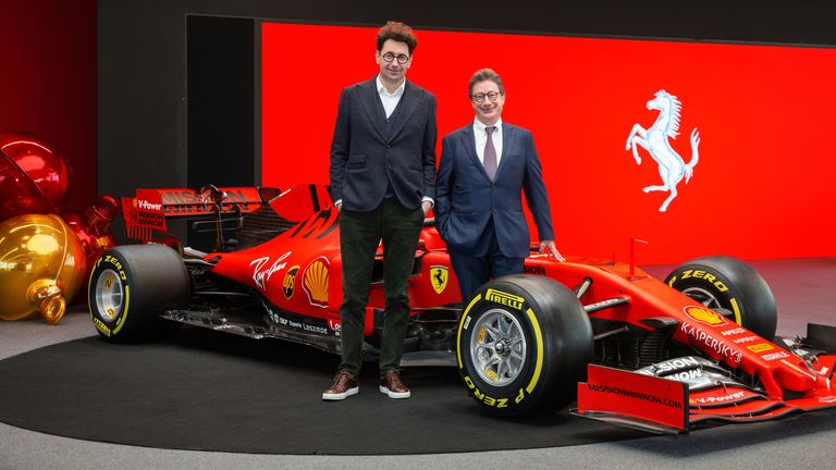 Team principal Mattia Binotto (L) with Ferrari CEO Louis Camilleri at Maranello
