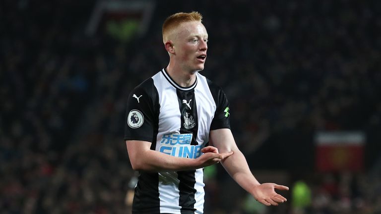 Matty Longstaff celebrates giving Newcastle a shock early lead at Old Trafford