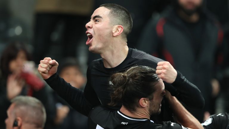 Miguel Almiron celebrates his goal against Crystal Palace