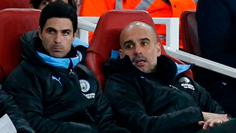 Mikel Arteta alongside Pep Guardiola