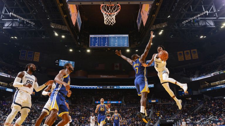 Ja Morant of the Memphis Grizzlies shoots the ball against the Golden State Warriors