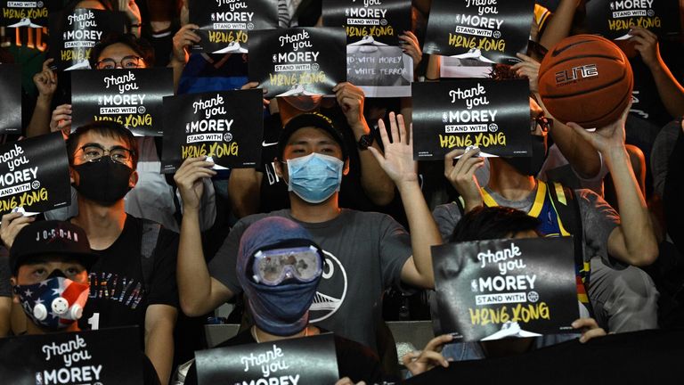 Protesters in Hong Kong supported the stance of NBA basketball Rockets general manager Daryl Morey in October