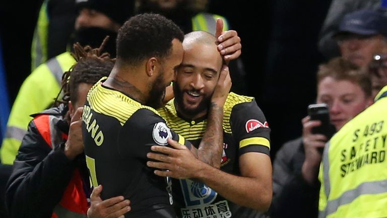Nathan Redmond celebrates making it 2-0 at Stamford Bridge