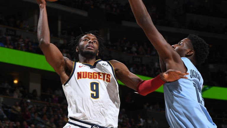 DENVER, CO - DECEMBER 28: Jerami Grant #9 of the Denver Nuggets shoots the ball against the Memphis Grizzlies on December 28, 2019 at the Pepsi Center in Denver, Colorado. NOTE TO USER: User expressly acknowledges and agrees that, by downloading and/or using this Photograph, user is consenting to the terms and conditions of the Getty Images License Agreement. Mandatory Copyright Notice: Copyright 2019 NBAE (Photo by Garrett Ellwood/NBAE via Getty Images)

