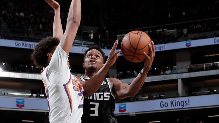SACRAMENTO, CA - DECEMBER 28: Yogi Ferrell #3 of the Sacramento Kings drives to the basket during the game against the Phoenix Suns on December 28, 2019 at Golden 1 Center in Sacramento, California. NOTE TO USER: User expressly acknowledges and agrees that, by downloading and or using this Photograph, user is consenting to the terms and conditions of the Getty Images License Agreement. Mandatory Copyright Notice: Copyright 2019 NBAE (Photo by Rocky Widner/NBAE via Getty Images)