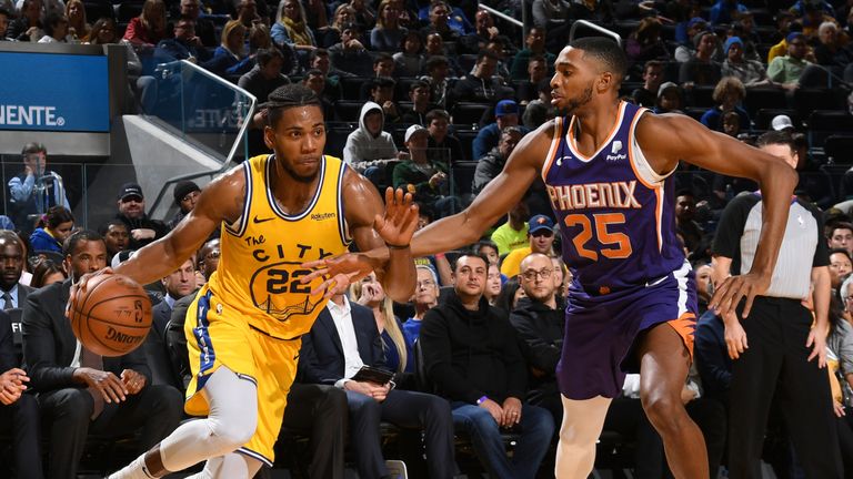 SAN FRANCISCO, CA - DECEMBER 27: Glenn Robinson III #22 of the Golden State Warriors handles the ball against the Phoenix Suns on December 27, 2019 at Chase Center in San Francisco, California. NOTE TO USER: User expressly acknowledges and agrees that, by downloading and or using this photograph, user is consenting to the terms and conditions of Getty Images License Agreement. Mandatory Copyright Notice: Copyright 2019 NBAE (Photo by Noah Graham/NBAE via Getty Images)