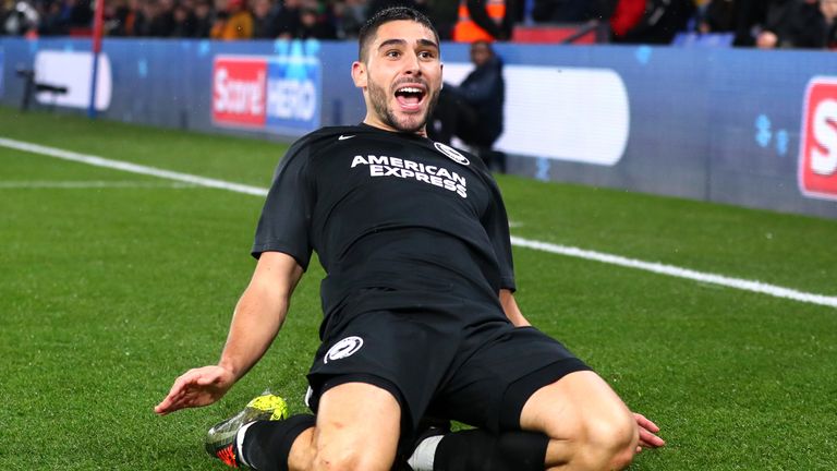 Neal Maupay celebrates scoring for Brighton against Crystal Palace