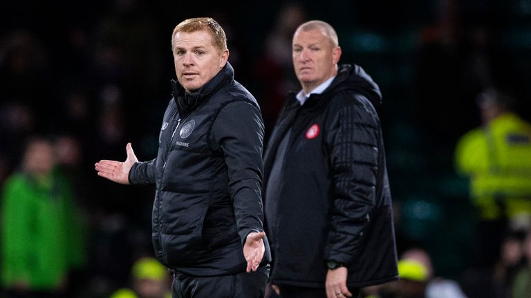 Neil Lennon on the touchline during the Premiership match between Celtic and Hamilton