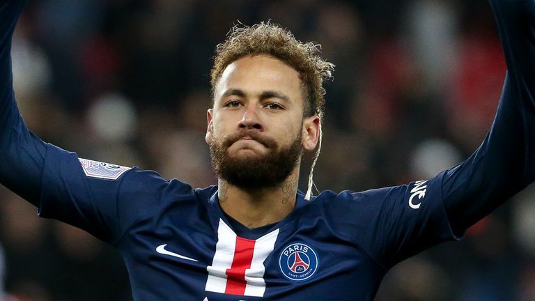 Neymar celebrates his goal during Paris Saint-Germain's convincing win