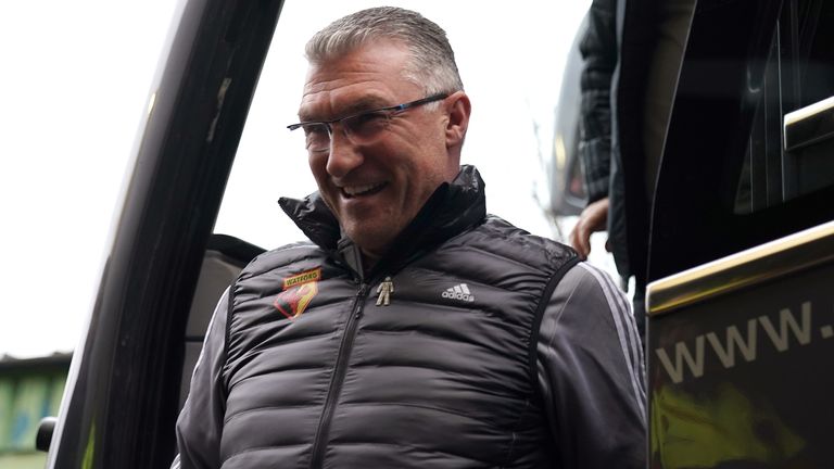 Nigel Pearson arrives for Watford for Aston Villa at Vicarage Road