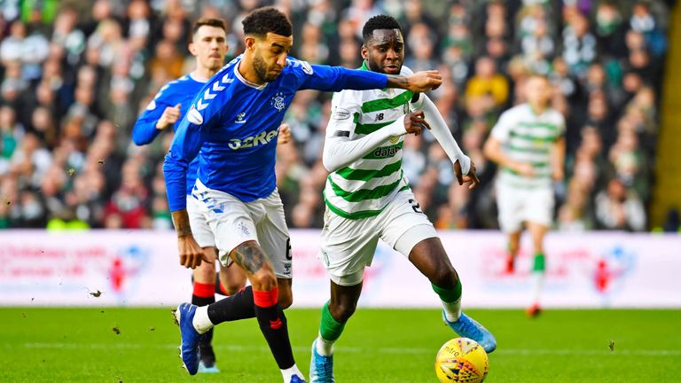 Connor Goldson and Odsonne Edouard in action 