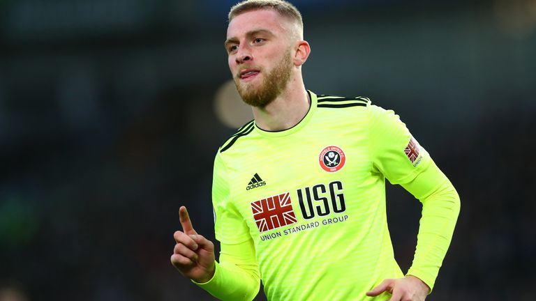 Oli McBurnie celebrates his goal vs Brighton