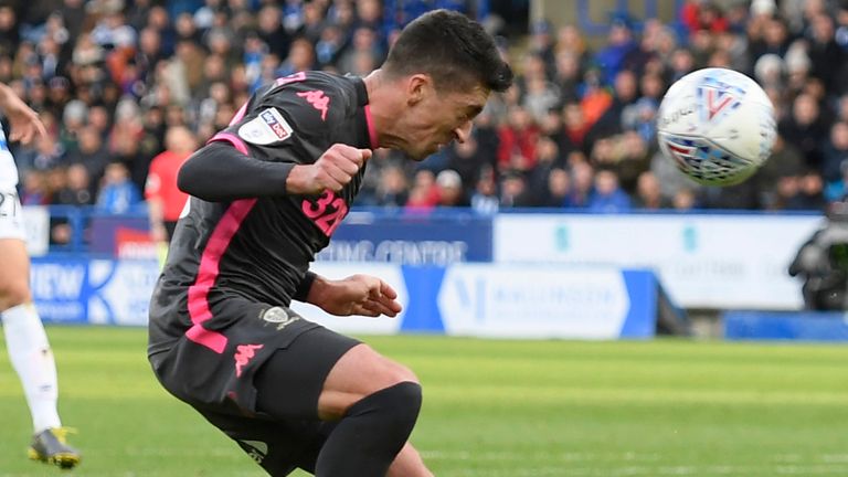 Leeds' Pablo Hernandez scores v Huddersfield