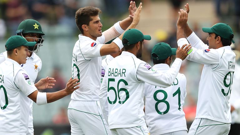 Pakistan celebrate a wicket on day one of the second Test against Australia