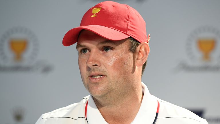 MELBOURNE, AUSTRALIA - DECEMBER 10: Patrick Reed of the United States speaks to the media ahead of the 2019 Presidents Cup at the Royal Melbourne Golf Course on December 10, 2019 in Melbourne, Australia. (Photo by Quinn Rooney/Getty Images)