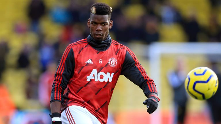 Manchester United&#39;s Paul Pogba warms up ahead of the Premier League match at Vicarage Road, Watford. PA Photo. Picture date: Sunday December 22, 2019. See PA story SOCCER Watford. Photo credit should read: Mike Egerton/PA Wire. RESTRICTIONS: EDITORIAL USE ONLY No use with unauthorised audio, video, data, fixture lists, club/league logos or &#34;live&#34; services. Online in-match use limited to 120 images, no video emulation. No use in betting, games or single club/league/player publications.